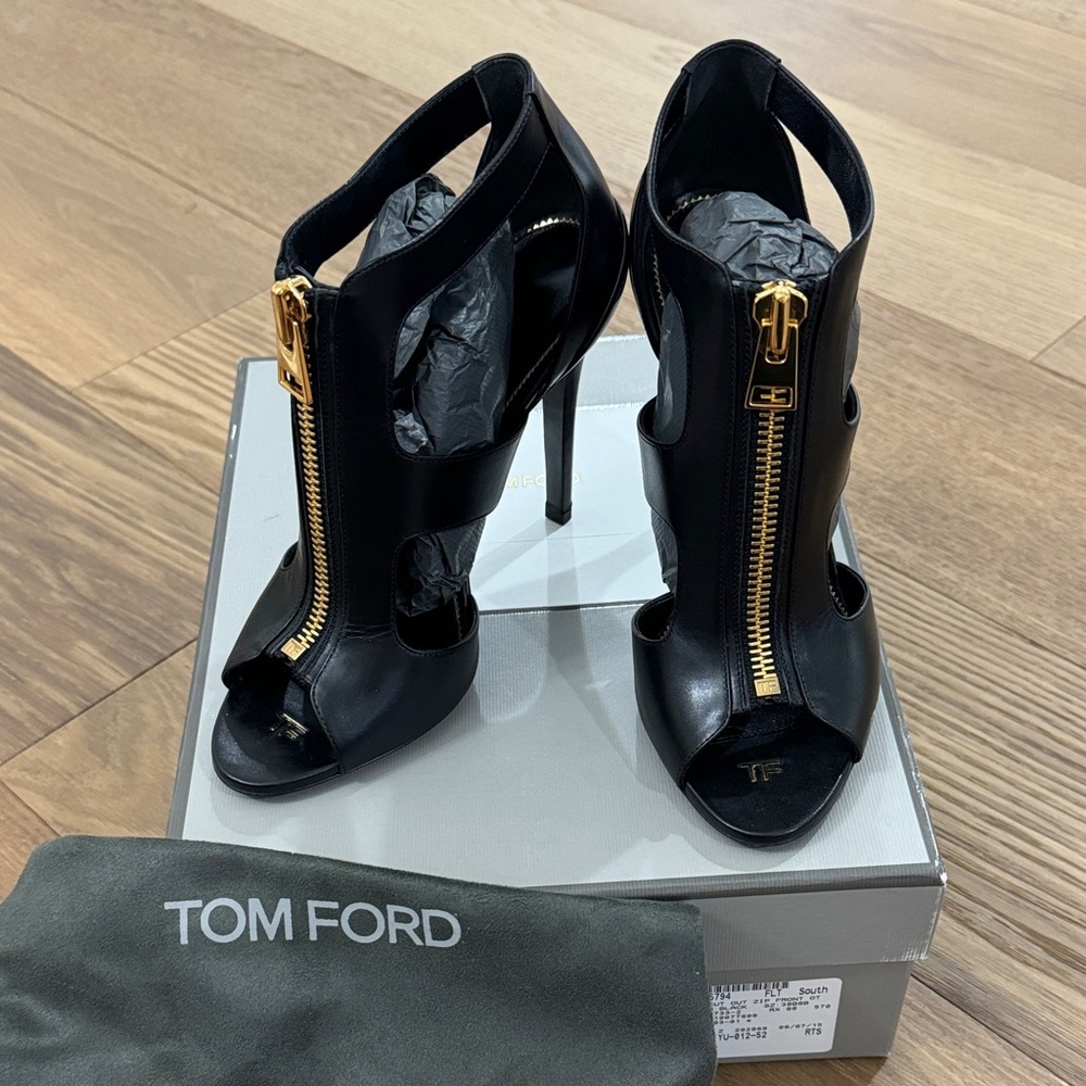 Tom Ford Black and Gold Zipper Heels